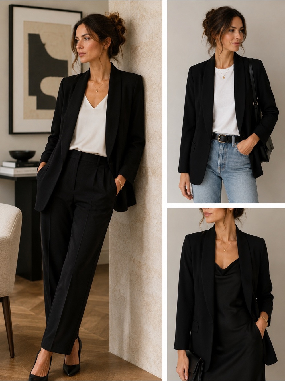 Mural Black Shawl Collar Open Front Blazer Quiet Luxury Minimalist Jacket M